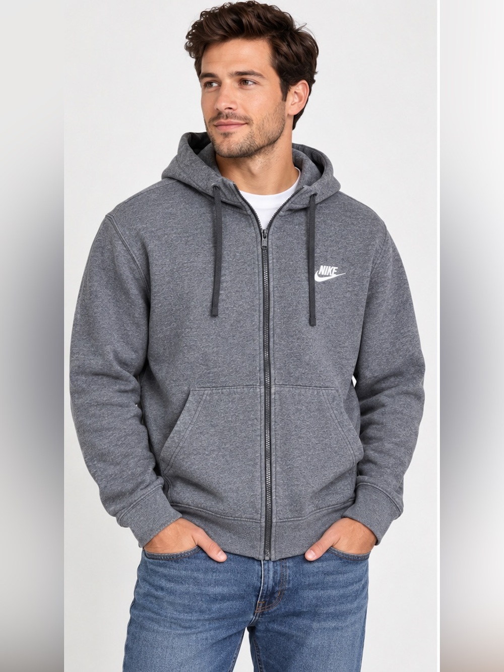 Nike Men’s Gray Full Zip Fleece Hoodie Swoosh Size M
